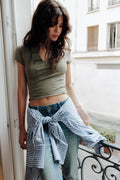 T-shirt court esprit asie avec col mao
