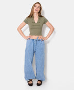 T-shirt court esprit asie avec col mao