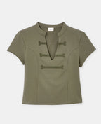 T-shirt court esprit asie avec col mao