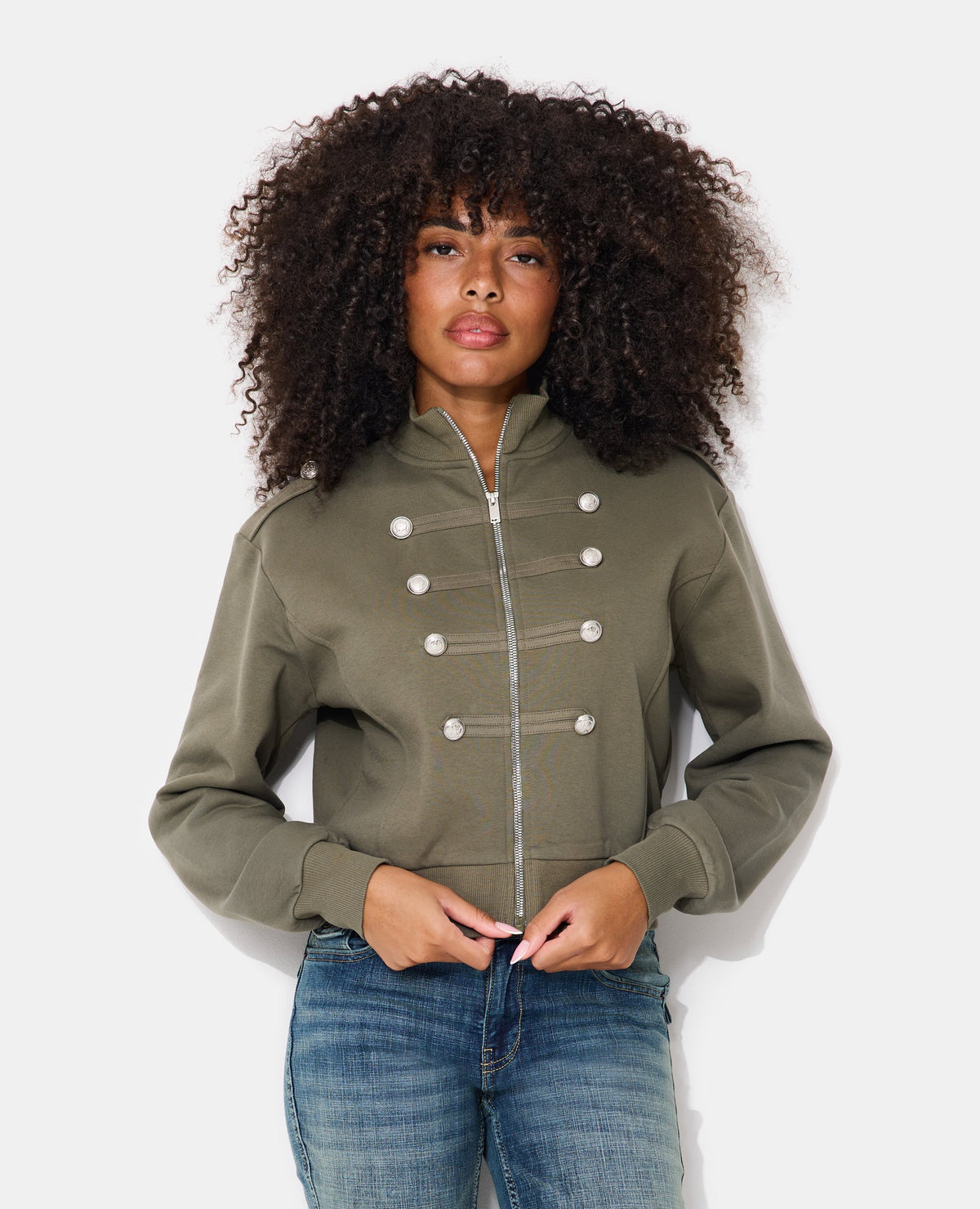 Sweat zippé esprit veste officier avec boutons