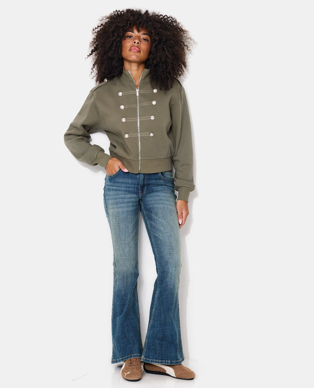 Sweat zippé esprit veste officier avec boutons