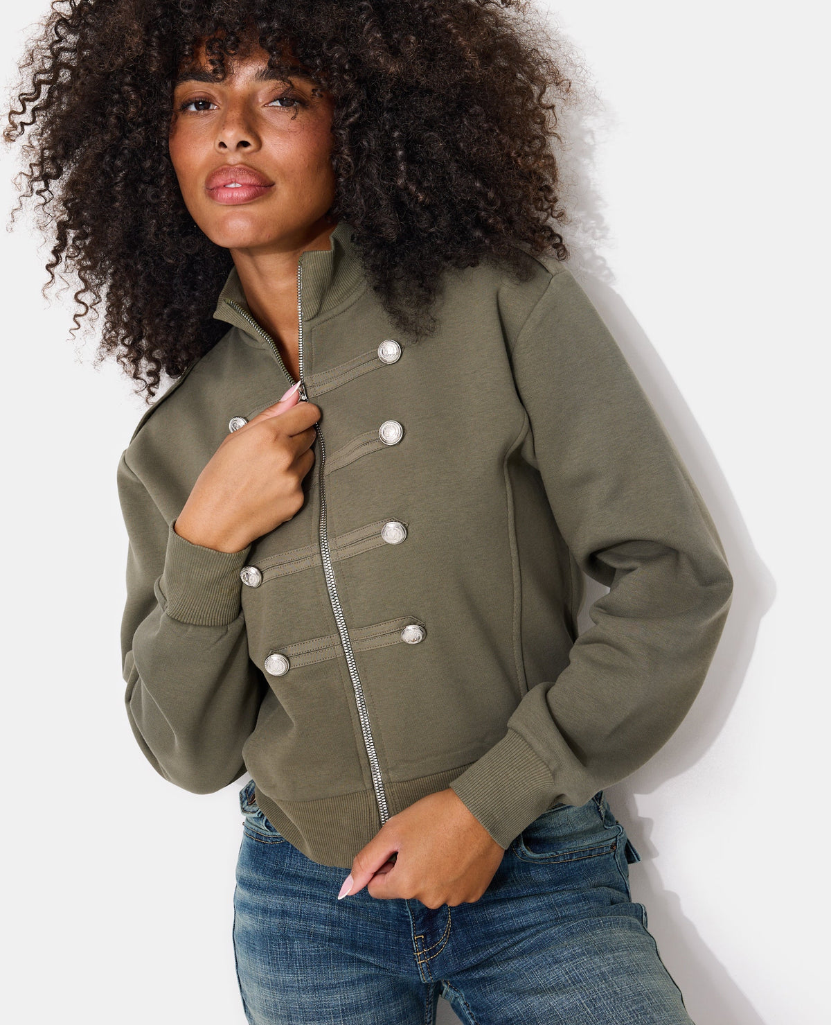 Sweat zippé esprit veste officier avec boutons