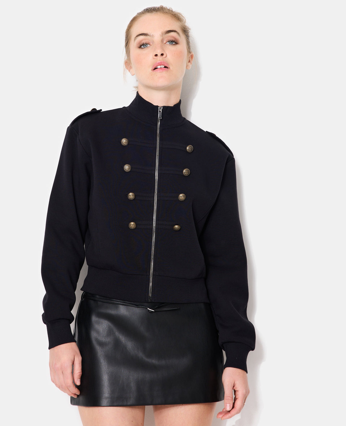 Sweat zippé esprit veste officier avec boutons