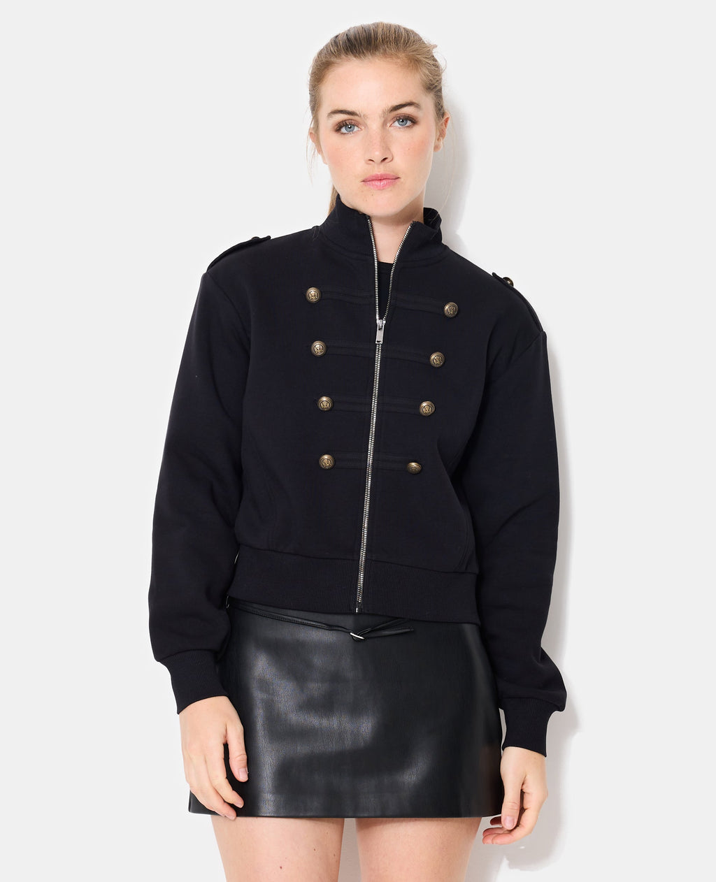Sweat zippé esprit veste officier avec boutons