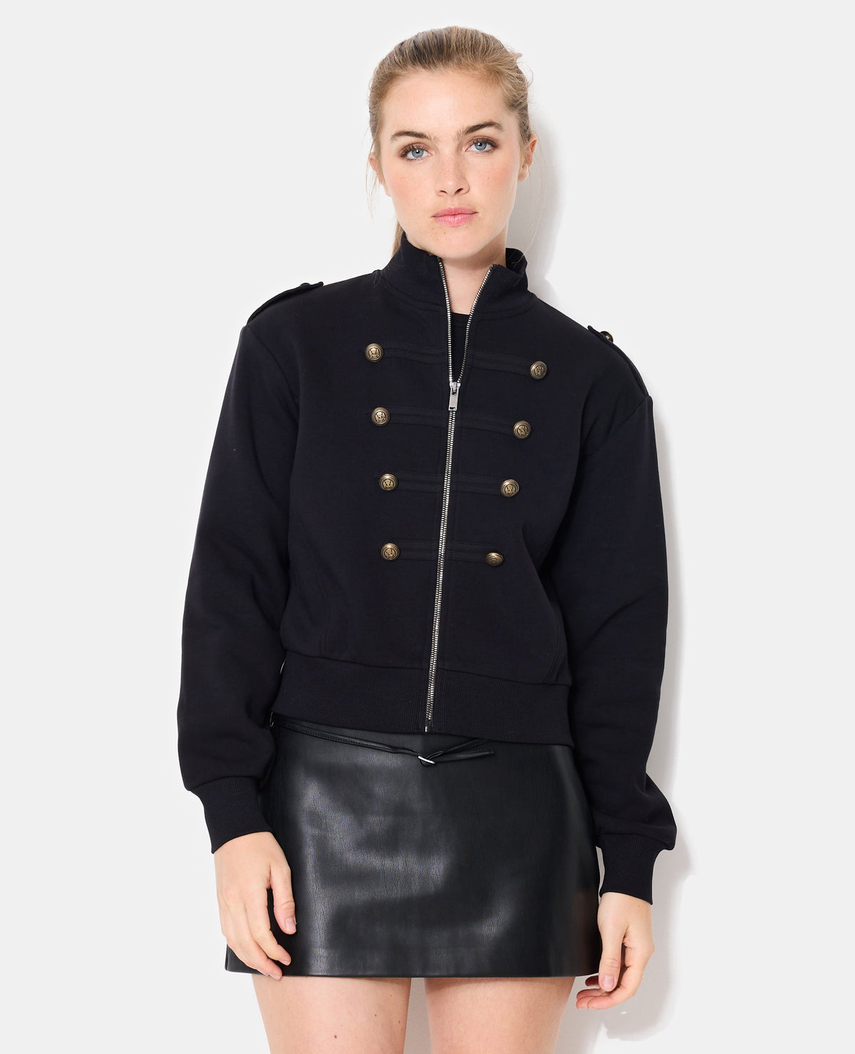 Sweat zippé esprit veste officier avec boutons