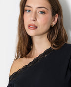 T-shirt asymétrique manches longues avec dentelle