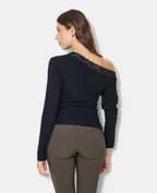 T-shirt asymétrique manches longues avec dentelle