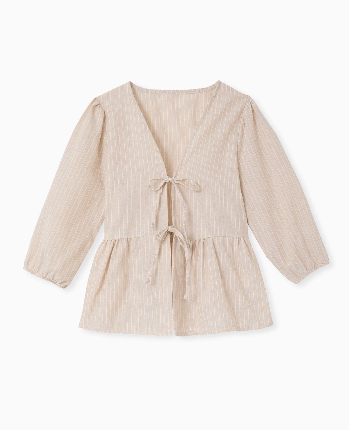 Blouse rayée avec nouettes et manches bouffantes