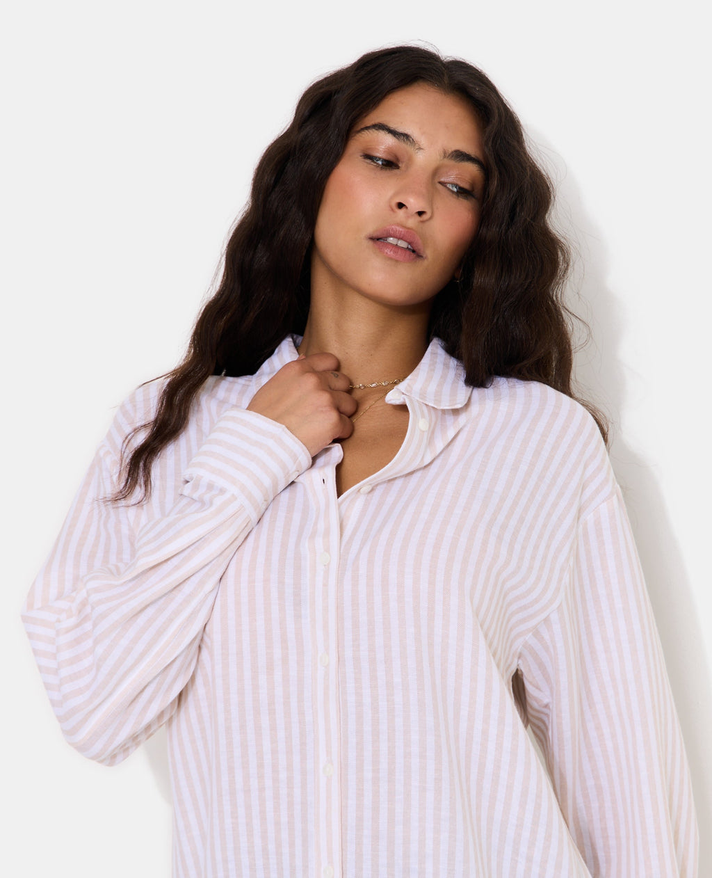 Chemise oversize avec lin motif rayures