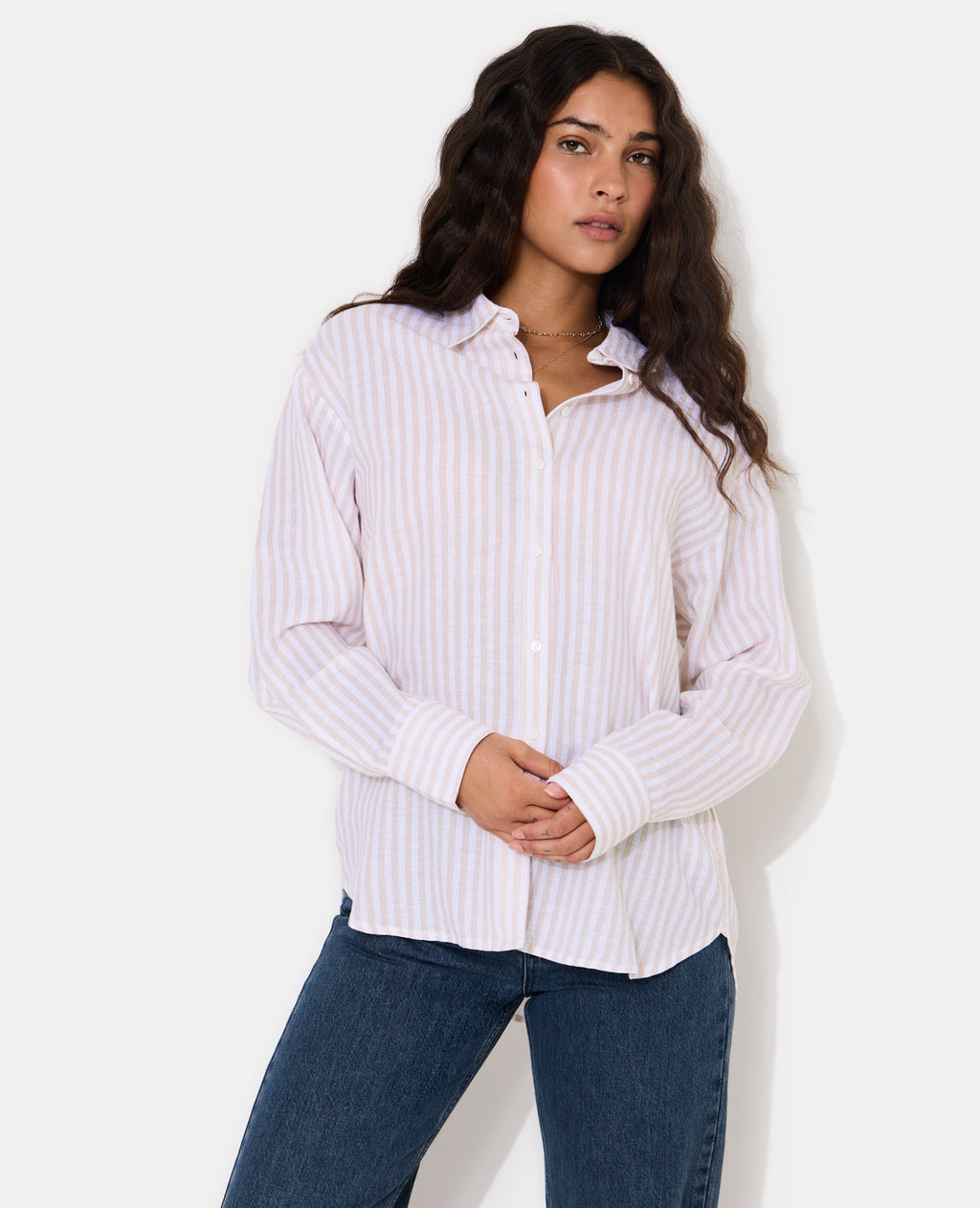 Chemise oversize avec lin motif rayures