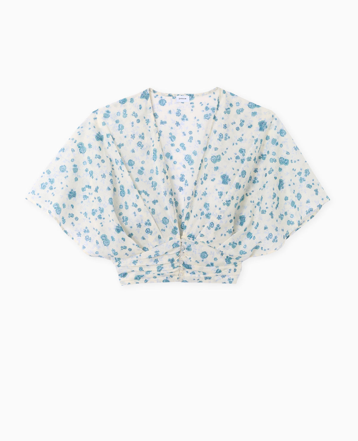 Blouse courte manches papillons motif fleurs