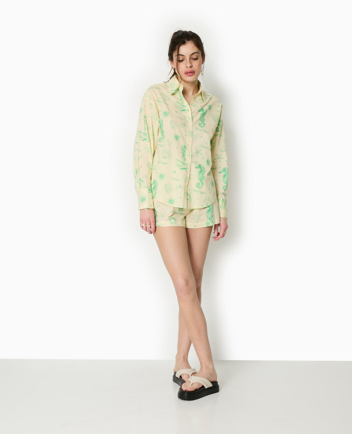 Chemise en voile de coton motif coquillages