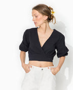 Blouse courte encolure V croisée