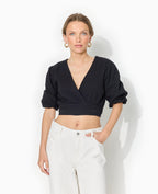 Blouse courte encolure V croisée