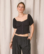 Blouse manches ballons avec finitions croquet