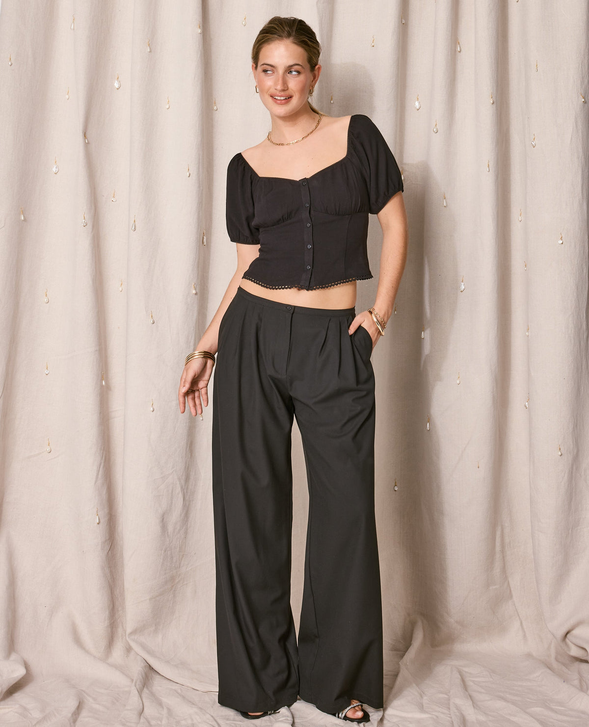 Blouse manches ballons avec finitions croquet