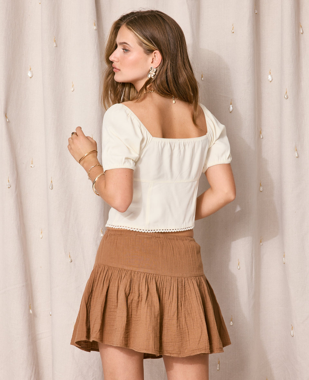Blouse manches ballons avec finitions croquet