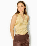 Top dos-nu en satin motif pois