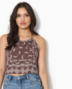 Top foulard dos-nu motif cachemire
