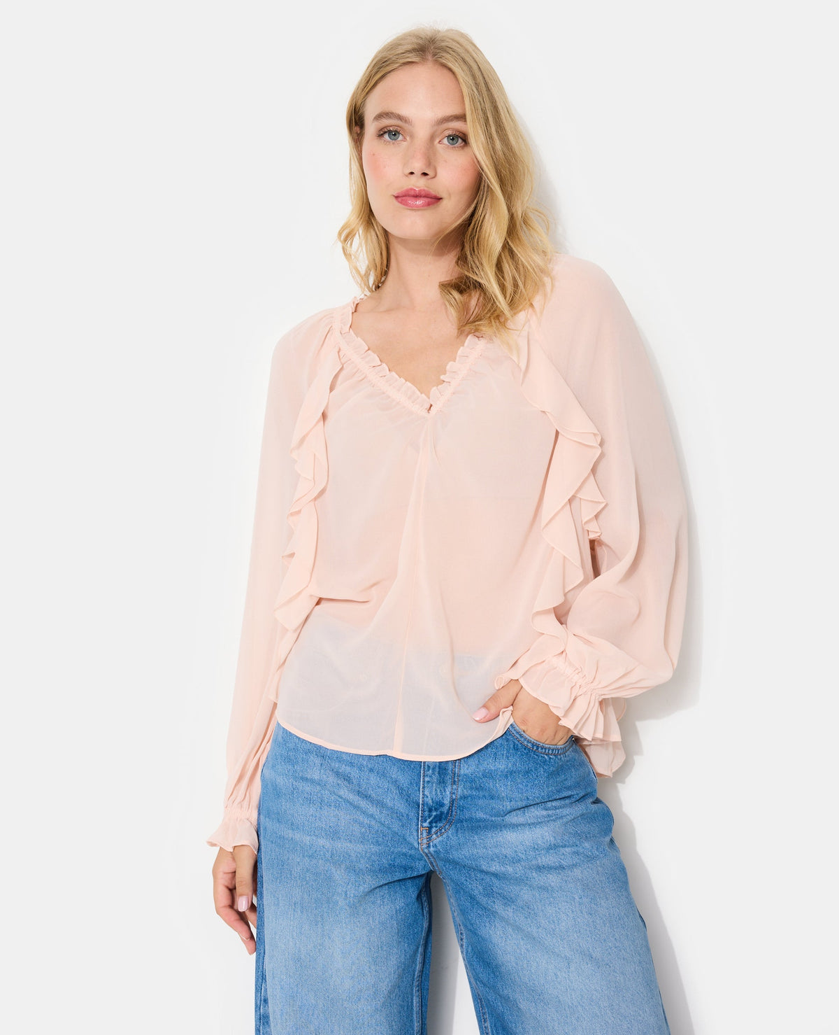 Blouse en voile avec volants et manches ballons