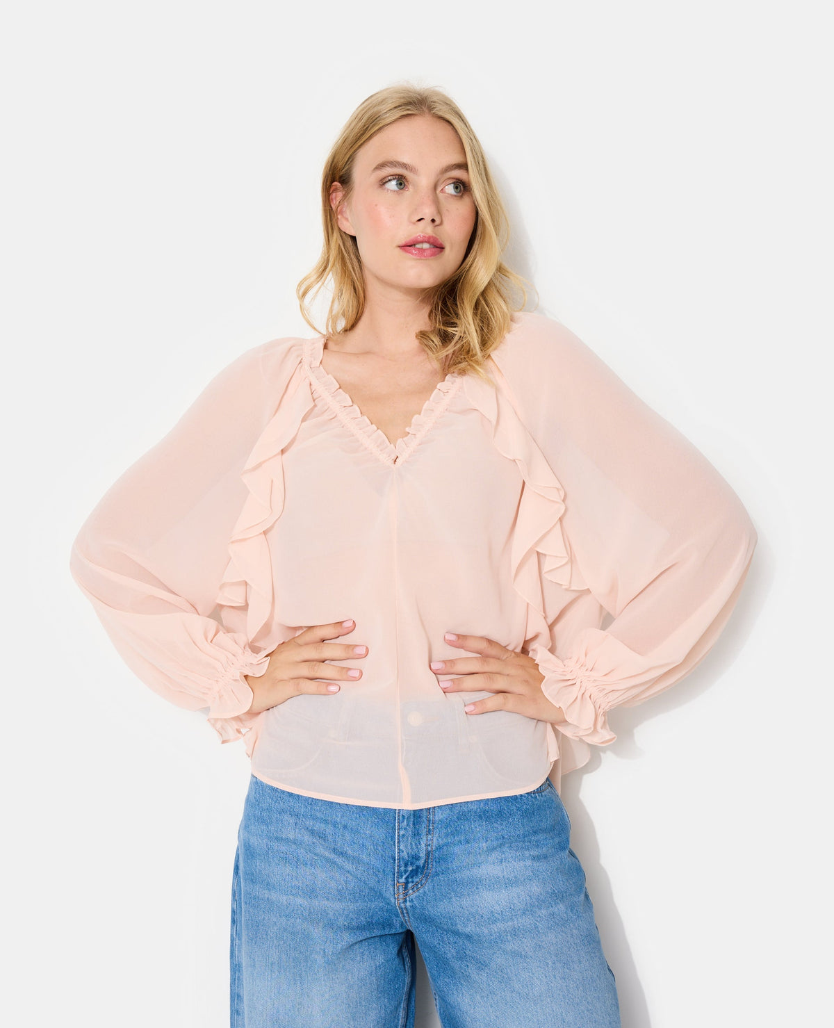 Blouse en voile avec volants et manches ballons