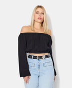 Blouse courte encolure Bardot