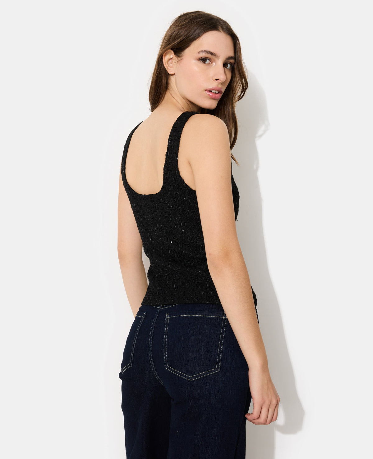 Top en tweed avec sequins