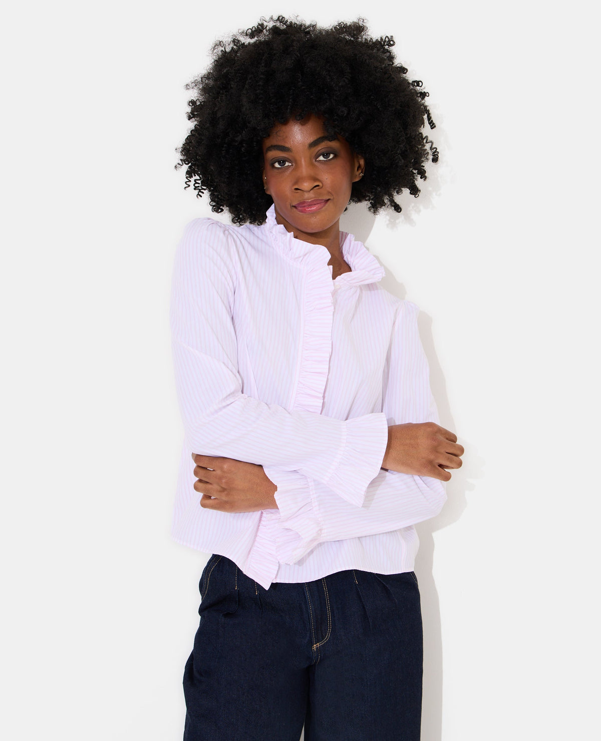 Chemise popeline rayée avec volants
