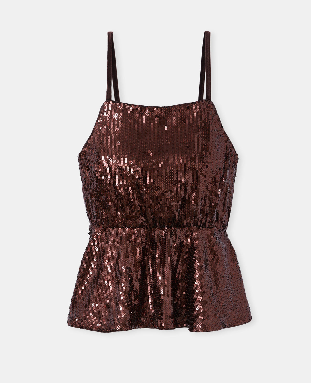 Top à bretelles forme peplum avec sequins