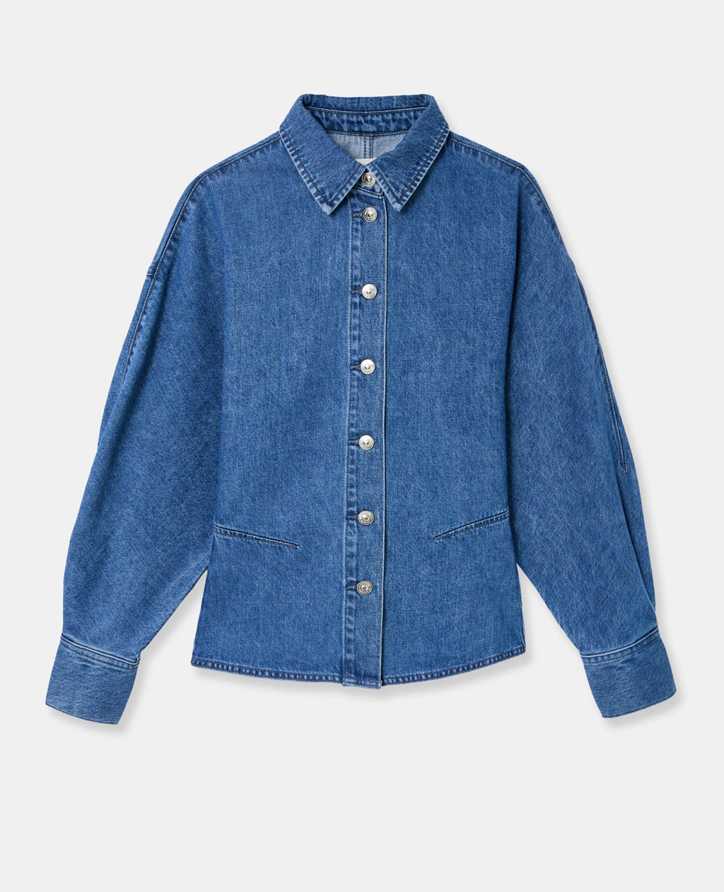 Chemise en jean cintrée avec manches chauve-souris