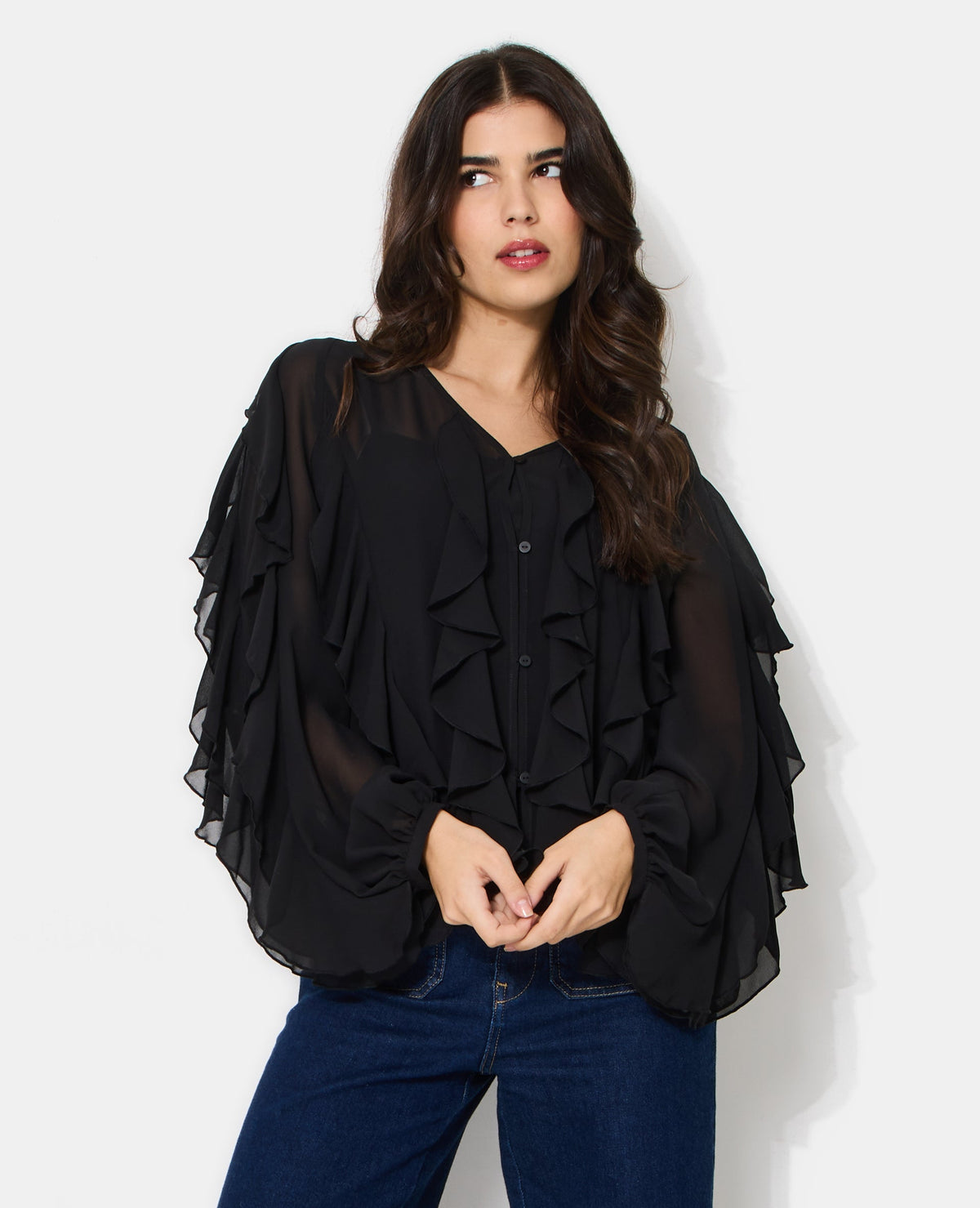 Blouse en voile avec volants et boutons