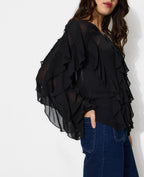 Blouse en voile avec volants et boutons