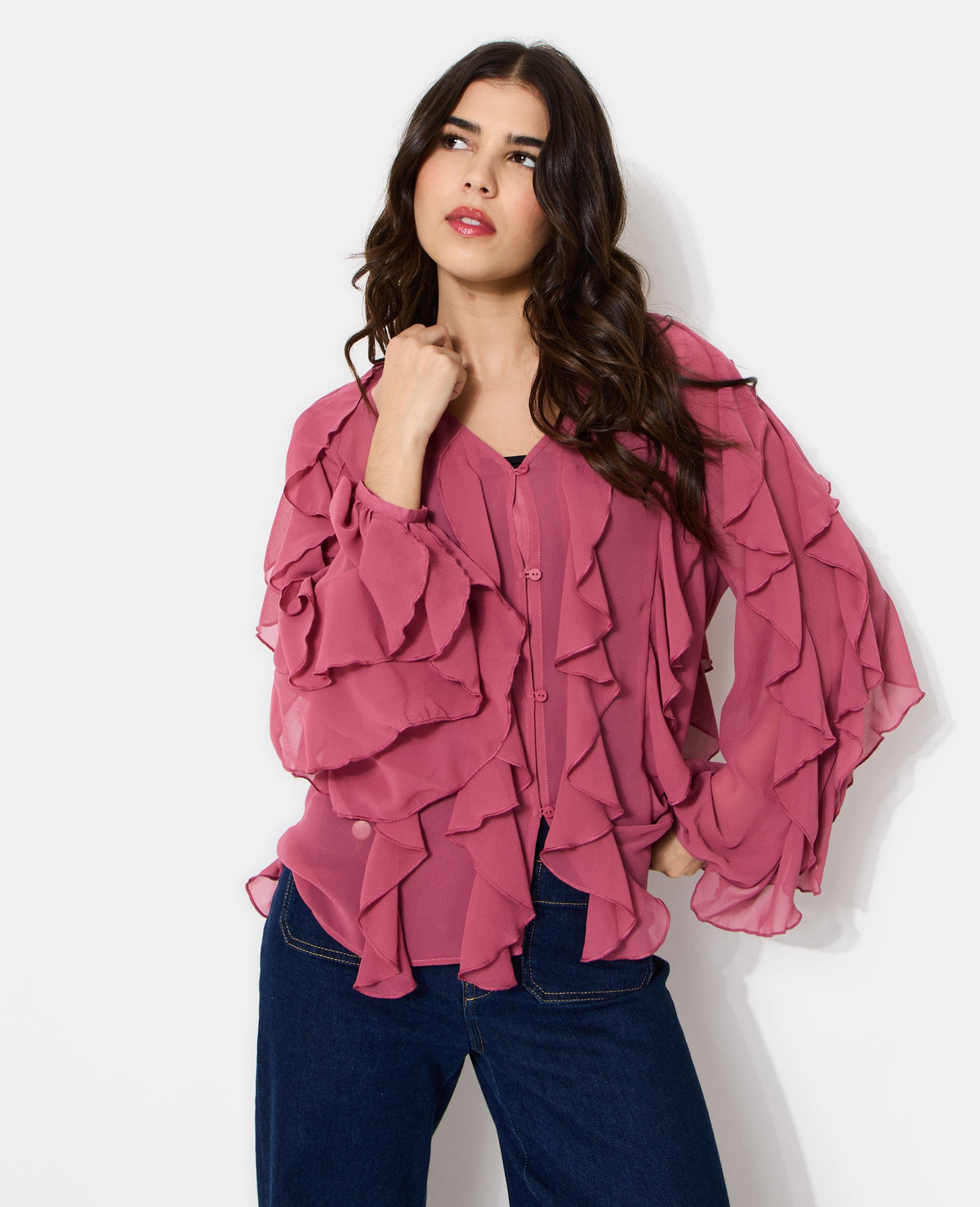 Blouse en voile avec volants et boutons