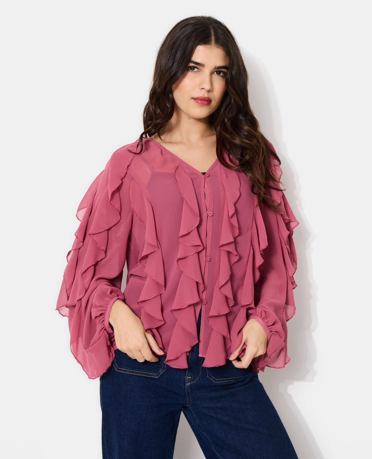 Blouse en voile avec volants et boutons