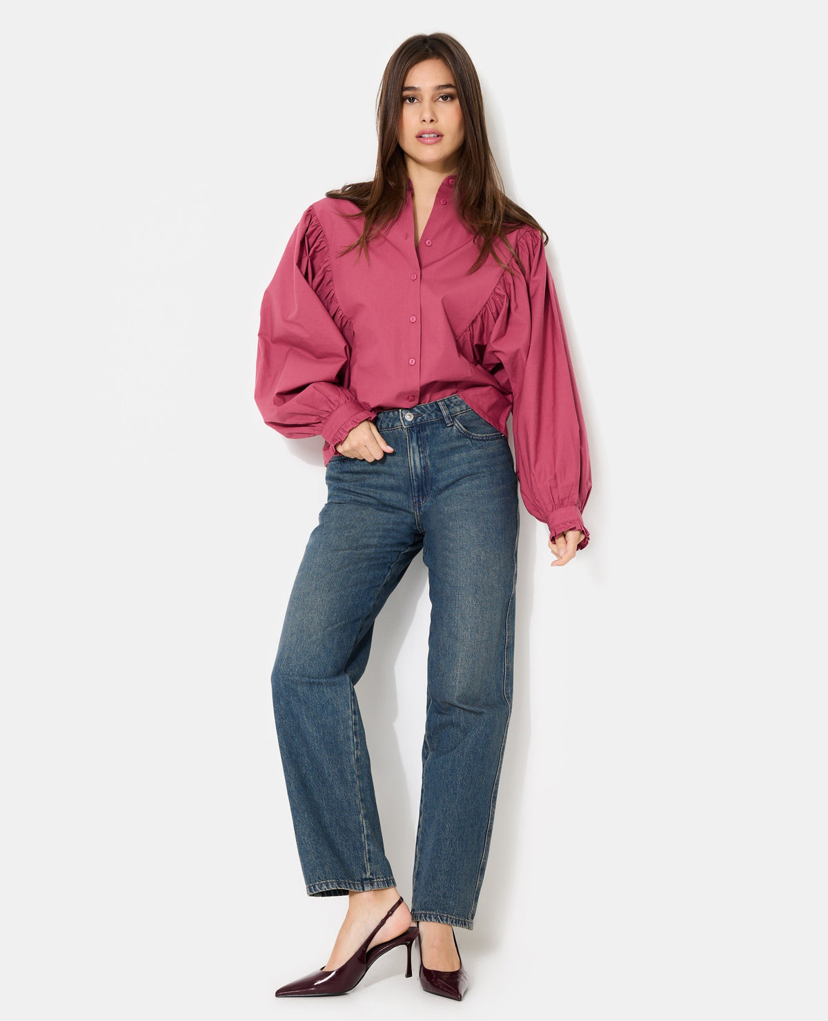 Chemise avec fronces et manches chauve-souris