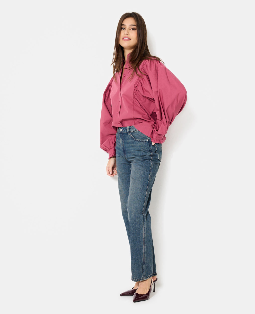 Chemise avec fronces et manches chauve-souris