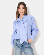 Chemise rayée col lavalière avec manches ballons