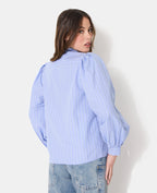 Chemise rayée col lavalière avec manches ballons
