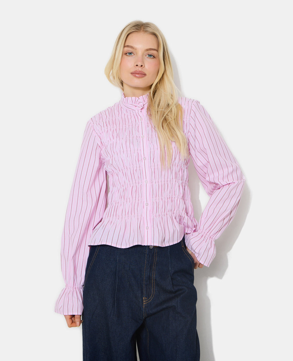 Chemise smockée et rayé avec manches ballons