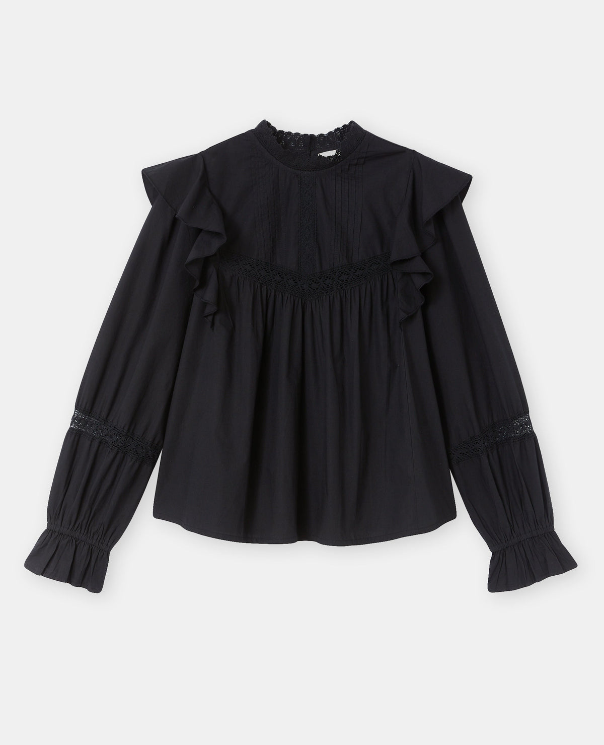 Blouse en popeline avec dentelle et volants