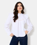 Blouse en popeline avec dentelle et volants