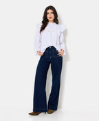 Blouse en popeline avec dentelle et volants