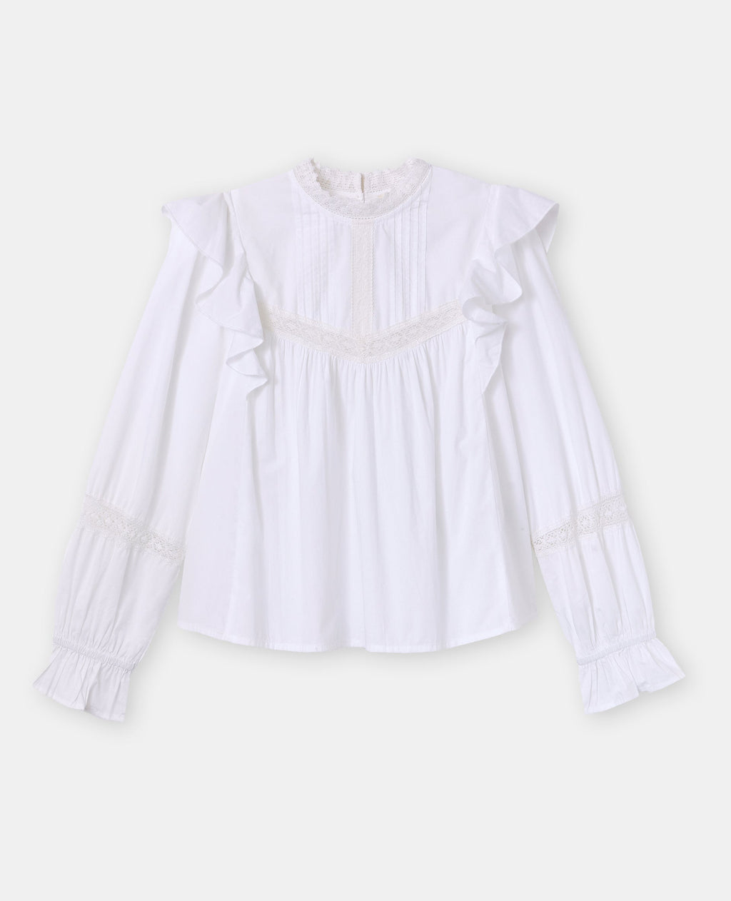 Blouse en popeline avec dentelle et volants