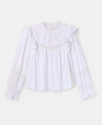Blouse en popeline avec dentelle et volants