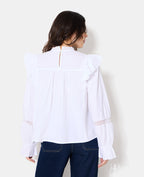 Blouse en popeline avec dentelle et volants