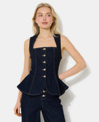 Top en jean stretch avec bretelles et boutons fantaisie
