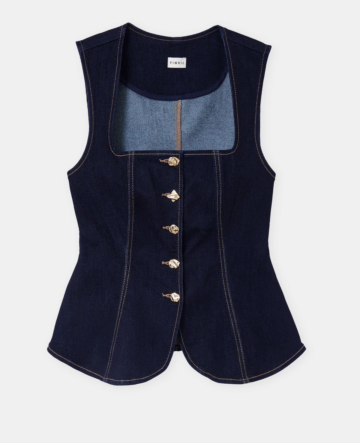 Top en jean stretch avec bretelles et boutons fantaisie