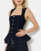 Top en jean stretch avec bretelles et boutons fantaisie
