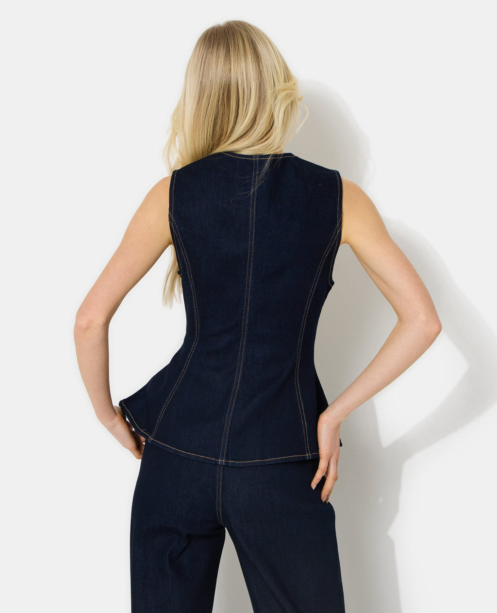 Top en jean stretch avec bretelles et boutons fantaisie
