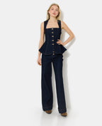 Top en jean stretch avec bretelles et boutons fantaisie